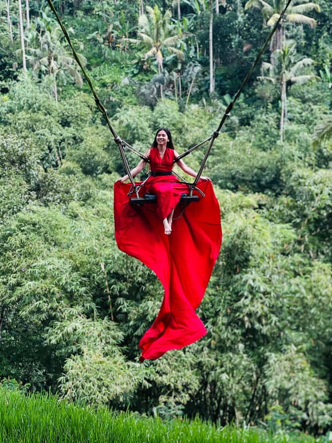 Bali: Ubud Zipline, Goa Raja Waterfall and swing adventure - The famous Ubud jungle swing above rice terraces